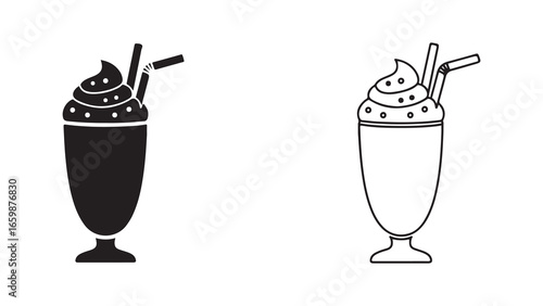 Milkshake icon with whipped cream and straw