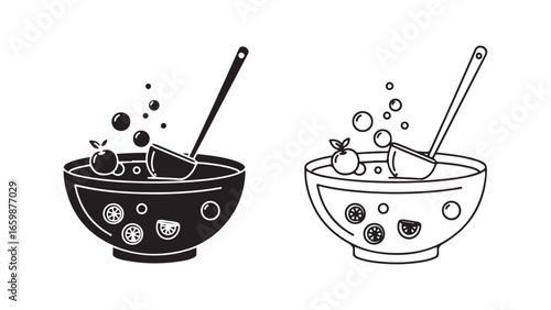 Mixing bowl with fruit and citrus outline