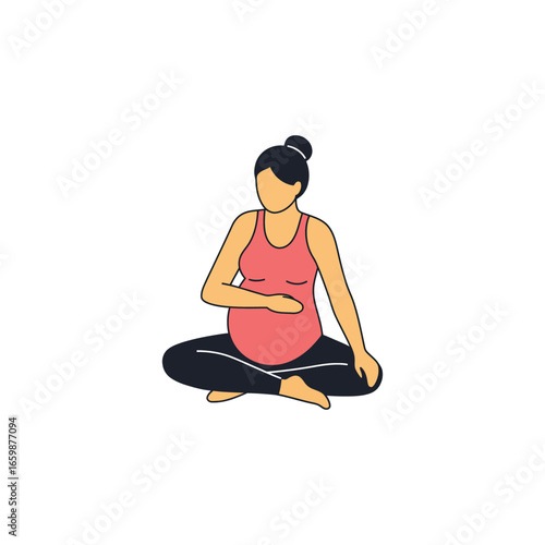 pregnancy yoga expectant mother practices prenatal yoga seated in lotus position at home promoting mindfulness and relaxation perfect for health and wellness campaigns.