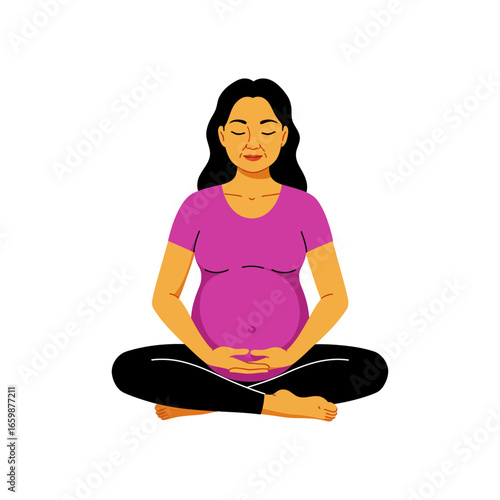 pregnant woman in yoga pose meditating a calm mother sitting cross-legged for relaxation and mindfulness ideal for prenatal health and wellness content