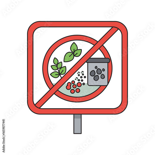 prohibiting pesticides sign warns against ecosystem damage preventing biodegradable material use an environmental safety message in ecological design