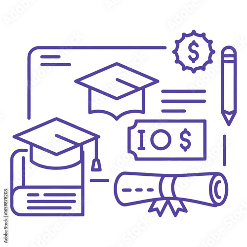 tuition loan and graduation depicting grant applications scholarship options and student debt management for financial assistance in education.