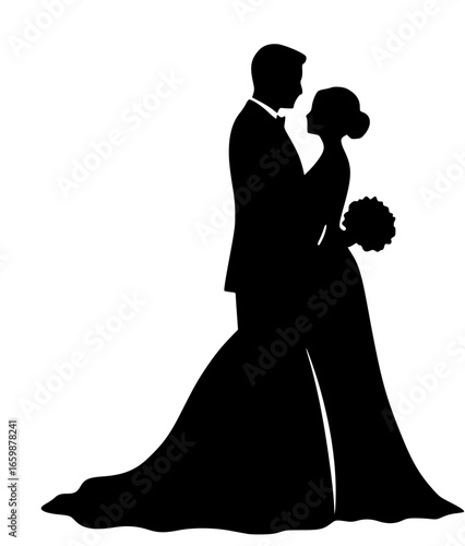 Silhouette of couple Romantic wedding woman and her husband vector logo, emblem
