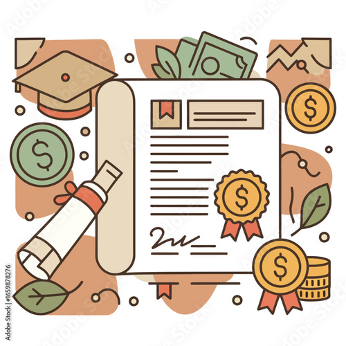 Tuition loan assistance grants graduation scholarships illustrated ensuring educational investment and financial future ideal for university fund campaigns.