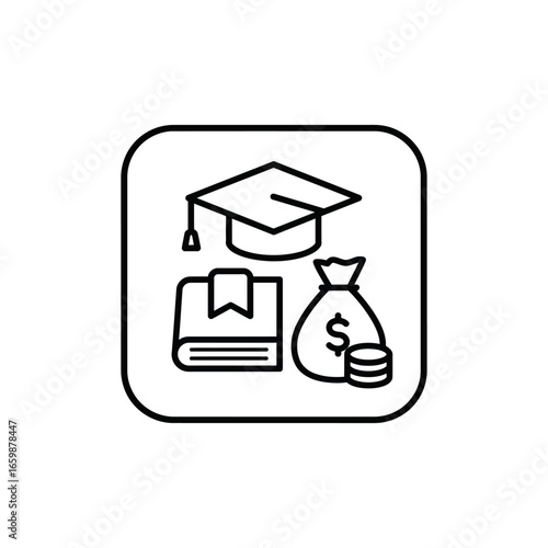 tuition loan for graduation a graduation cap book and money sack illustrating college expenses financial aid and student loan debt for education funding.