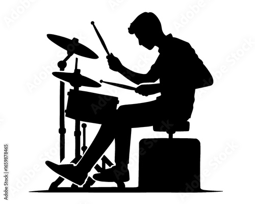Silhouette of a man playing drums, vector illustration
