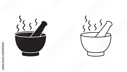 Mortar and pestle with rising steam