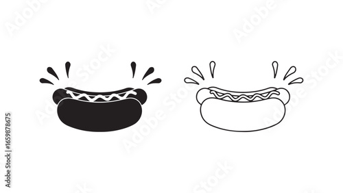 Hot dog icon in black and white with transparent background