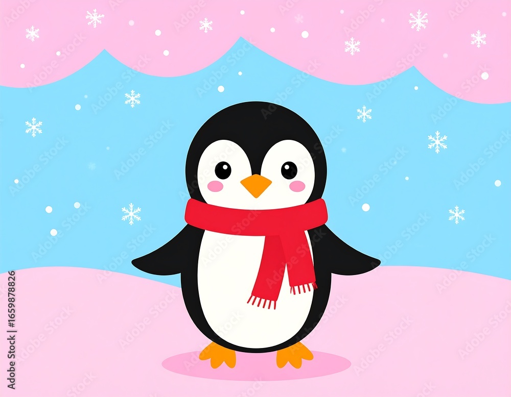 Naklejka premium Cute penguin in winter scene