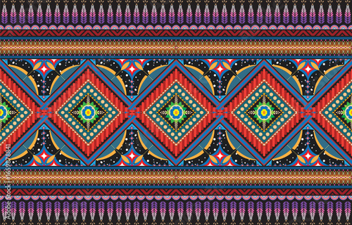 Boho pattern tribal ethnic motifs geometric seamless vector background. Cool ikat tribal motifs clothing fabric textile print traditional design with triangle and rhombus shapes.