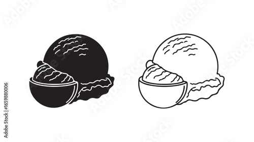 Ice cream scoop in bowl outline style