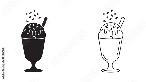 Ice cream sundae icon in outline and filled style