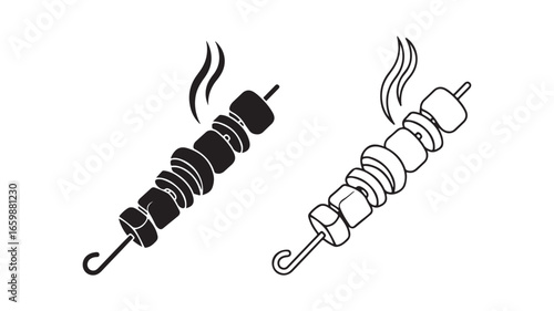Skewered meat with smoke, food icon with transparent background