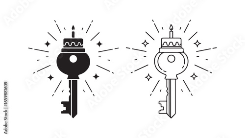 Key with candle and cake icon with transparent background