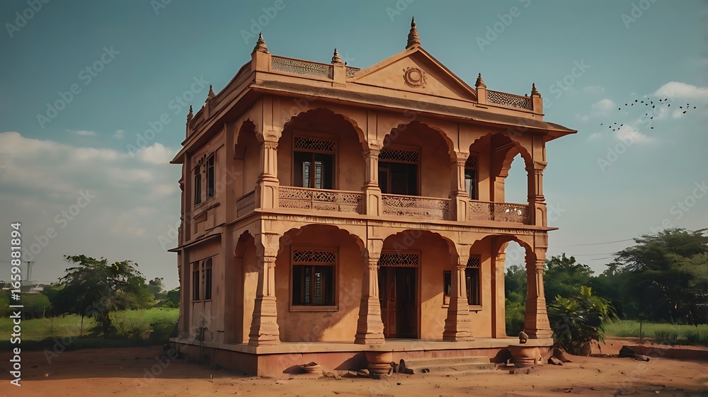 Fototapeta premium Majestic sandstone building showcasing traditional indian architecture with ornate details and historical significance in jaisalmer