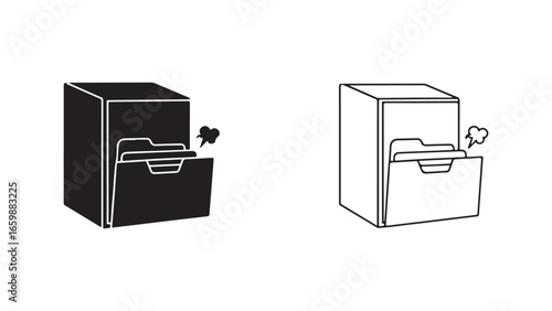 Office filing cabinet with document and speech bubble