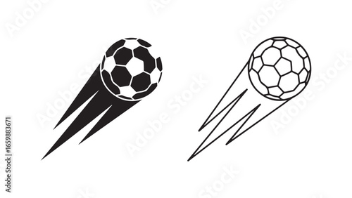 Soccer ball flying motion icons with transparent background