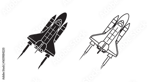 Space shuttle icon in black and white