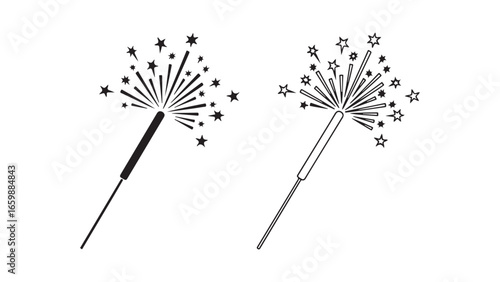 Sparklers with stars, festive celebration with transparent background