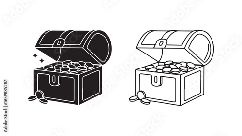 Open treasure chest filled with gold coins