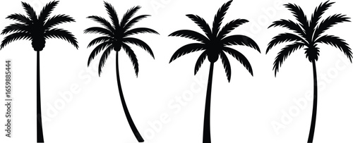 Silhouette palm tree set illustration, tropical black tree collection vector, exotic beach tree graphic, summer forest clipart for nature-themed designs