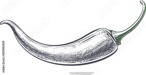Vintage illustration of a green chili pepper vegetable