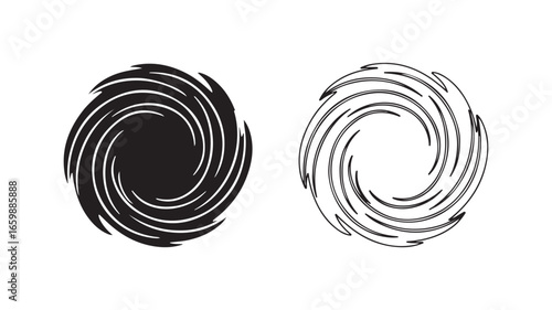 Spiral vortex shapes black and white with transparent background