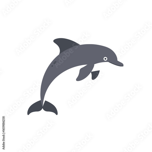 A stylized illustration of a leaping dolphin against a clean white background, showcasing its aquatic form.