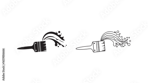Paint brush with paint splashes with transparent background