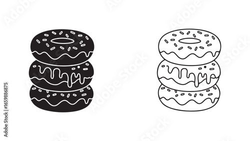 Stacked donuts outline and silhouette food icons