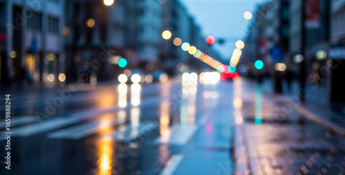 Wallpaper Mural Blurred city street scene at night with wet pavement reflecting bright city lights and moving vehicles, capturing the bustling, colorful, and dynamic energy of an urban environment. Torontodigital.ca