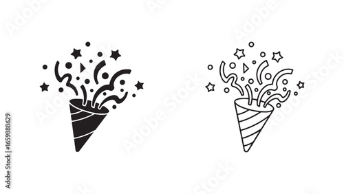 Party popper icon with confetti and stars