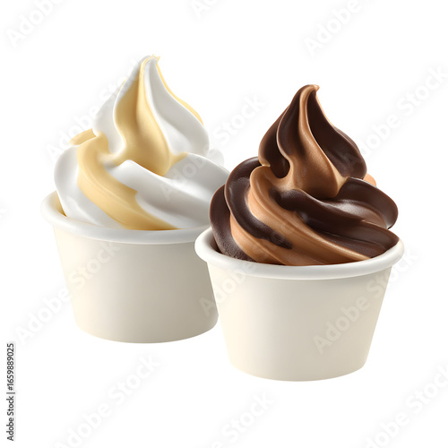 Two flavors ice cream cones on a black background