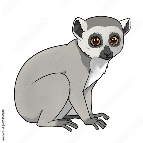 Cartoon illustration of a ring-tailed lemur, sitting calmly.