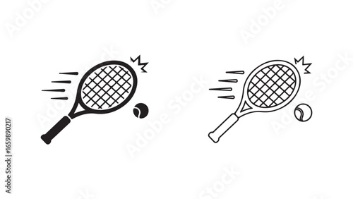 Tennis racket and ball icon with transparent background