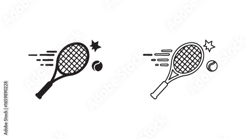 Tennis racket and ball icon with transparent background