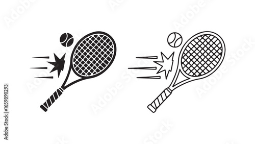 Tennis racket hitting ball with impact burst