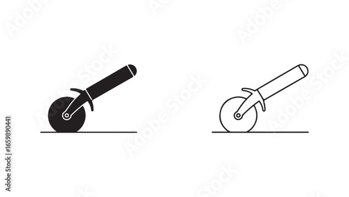 Pizza cutter icon in black and white with transparent background
