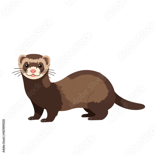 A charming illustration of a brown ferret standing, facing forward, with a friendly expression.