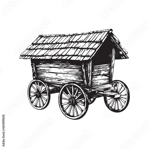 wagon house silhouette, Vintage wagon silhouette, Silhouette illustration of a vintage wagon house ,  