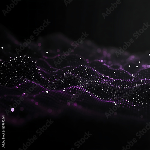 Abstract digital wave design with glowing particles. A mesmerizing display of light blue and gold particles forming a flowing wave shape against a dark background
