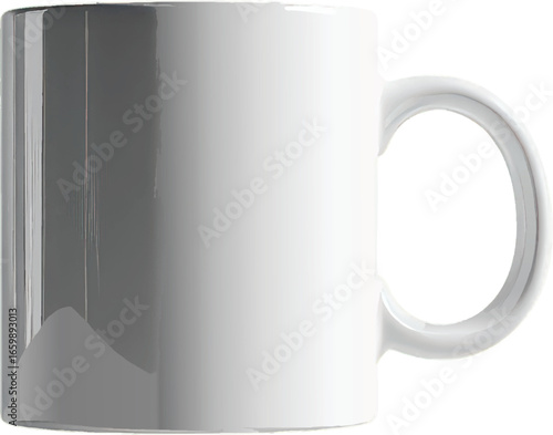 White Ceramic Mug with Reflective Gray Gradient on Transparent Background coffee