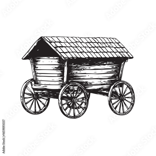 wagon house silhouette, Vintage wagon silhouette, Silhouette illustration of a vintage wagon house ,  