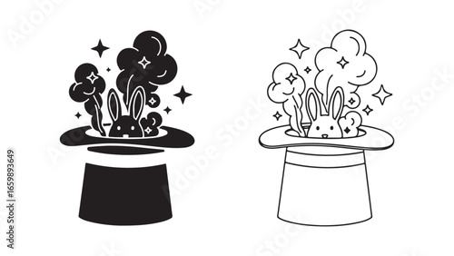 Rabbit in hat magic trick with transparent background