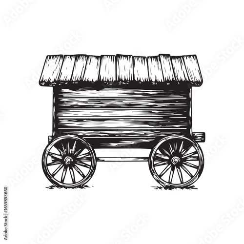 wagon house silhouette, Vintage wagon silhouette, Silhouette illustration of a vintage wagon house ,  