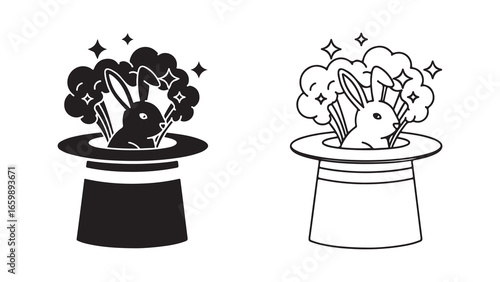 Rabbit in hat magic trick outline style