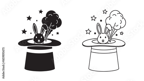 Rabbit in a hat magic trick with transparent background