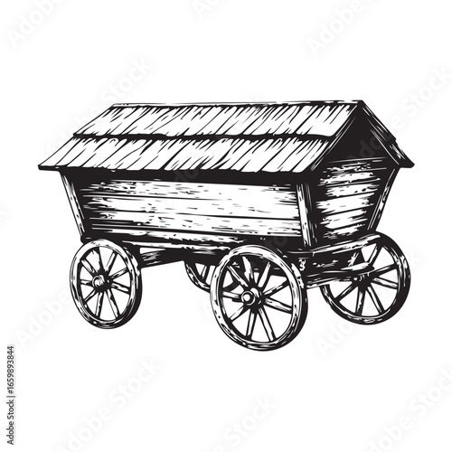 wagon house silhouette, Vintage wagon silhouette, Silhouette illustration of a vintage wagon house ,  