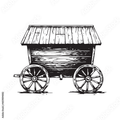 wagon house silhouette, Vintage wagon silhouette, Silhouette illustration of a vintage wagon house ,  