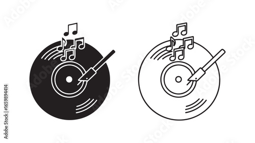 Record player with music notes and turntable